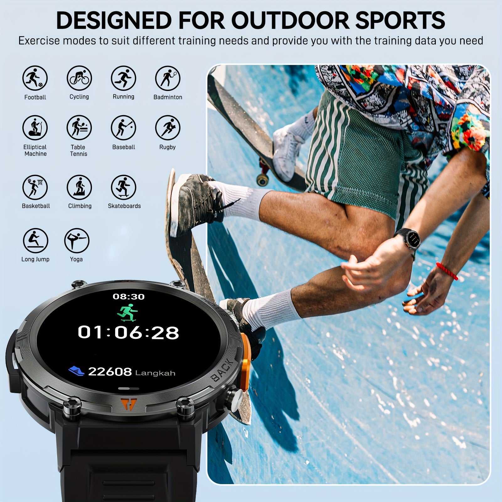 KE3 Sports Smart Watch for Men with Flashlight, LED Lighting, Answer/Make Calls, IPX8 Outdoor Sports Watch, Fitness Tracker, Pedometer, HD Touch Smartwatch, Smart Watches Compatible with iPhone And Android Phones