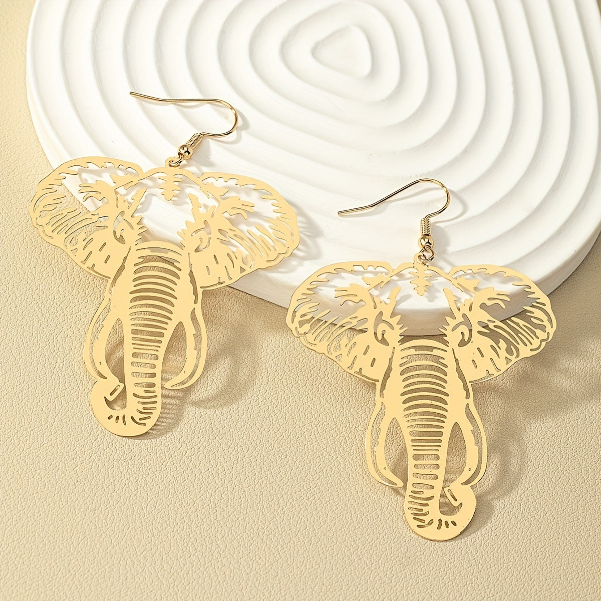 Elegant Copper 14K Plated Hollow Elephant Design Dangle Earrings - Trendy Minimalist Style Jewelry for Women - Unique Gift Idea with Exquisite Craftsmanship and Durable Plating