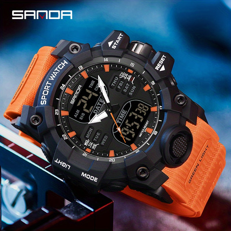 Stylish SANDA Waterproof Multi-Functional Watch for Men - Wrist Watches with Date Display, Alarm, Stopwatch, and LED Light - Perfect for Outdoor Activities