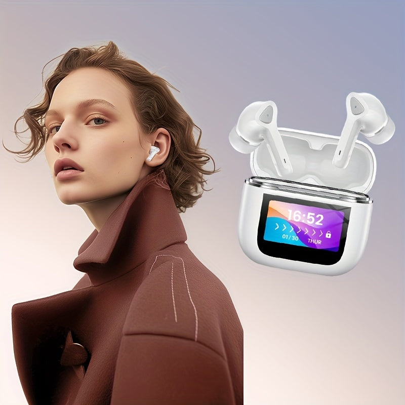 50H Playtime Smart Wireless Earbuds 5.3 with Touch Screen Charging Case - Bass Stereo Earphones with Mic for Sports, Work, Android/Phones