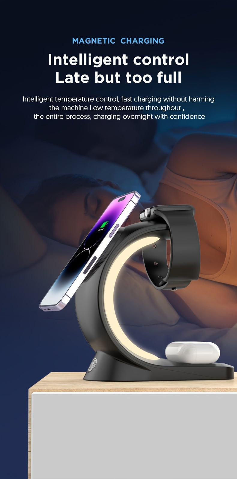 Wireless Charging Station - A Three-in-one Wireless Charging Dock For Watches, Earphones, And Mobile Phones, Suitable For IWatch 8/7/SE/6/5/4/3/2, IPhone 15 14 13 12 Pro Max, With Adjustable Night Light Bedside Lamp And Color