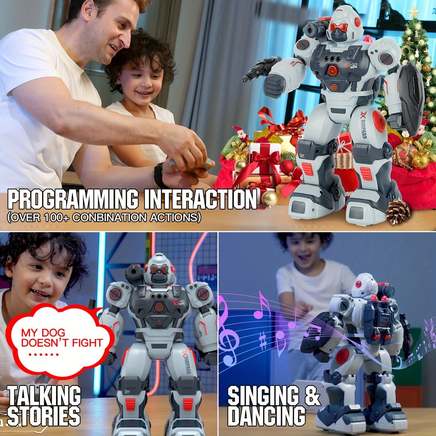 Gesture Sensing RC Robot Toys for Kids, Programmable Remote Control Smart Walking Dancing Robot Toy Gift for Age 3 4 5 6 7 8  Year Old Boys for Birthday Gift Present