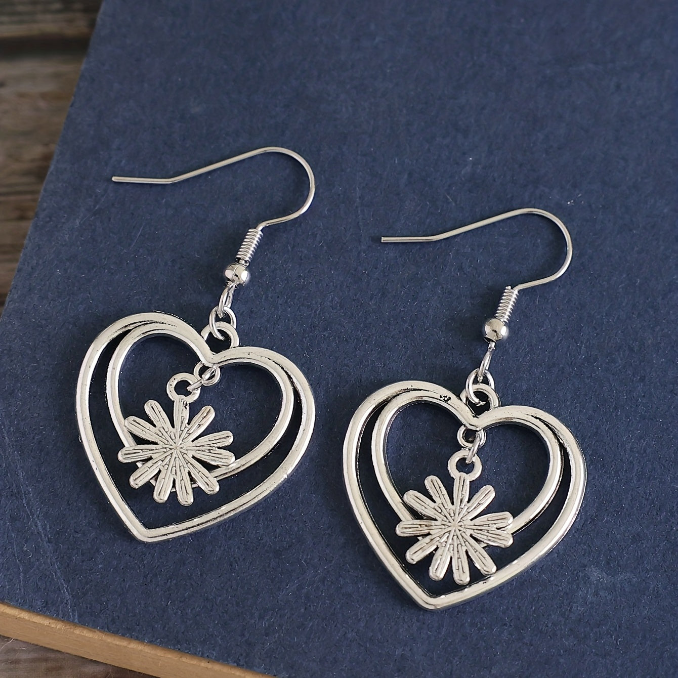 Love Double Layer Hollow Daisy Drop Earrings Women's Silver Plated Jewelry Gift
