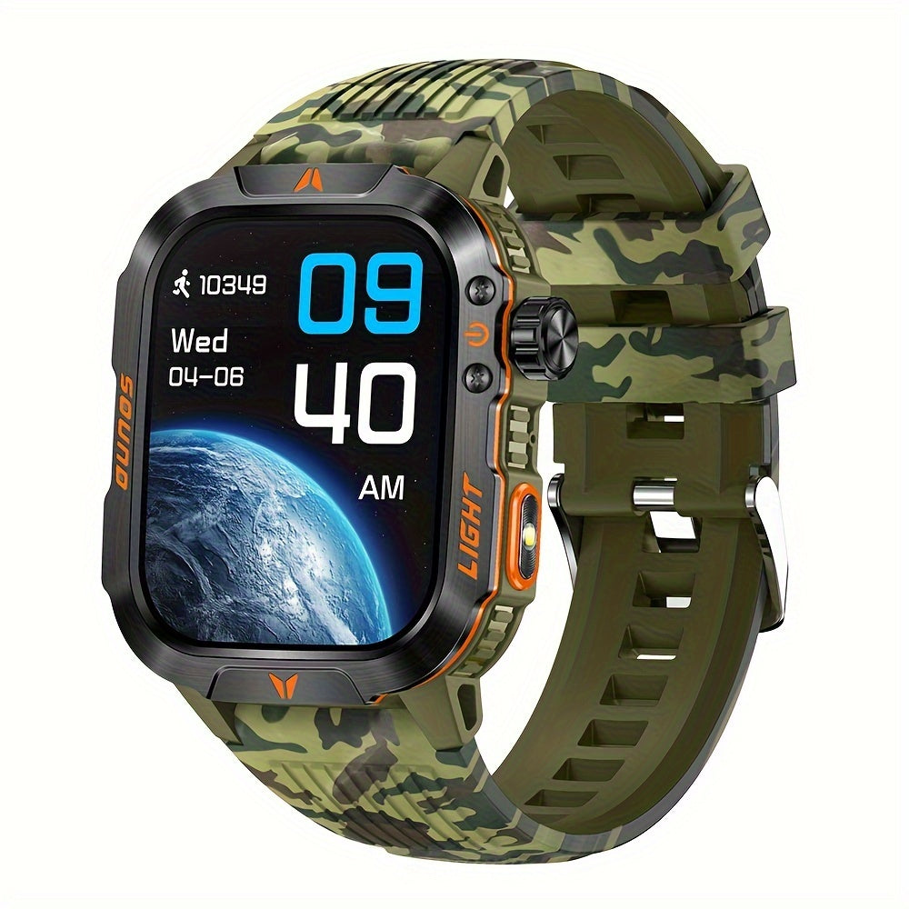 Outdoor smart watch, wireless calling, sports watch, compass, altimeter, barometer, LED flashlight, IP68, pedometer, fitness tracker, multimedia information viewing, weather 100+ sports modes, suitable for Android iPhone, Men