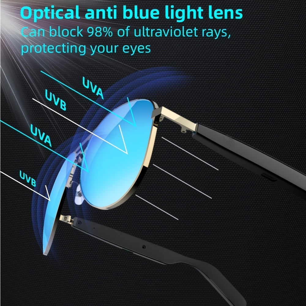 نظارات صوتية ذكية جديدة وعصرية مزودة بميكروفون ومكبر صوت مدمجين، مكالمات صوتية عالية الدقة، جودة صوت عالية الدقة، مناسبة للقيادة والعمل في الهواء الطلق والارتداء المنزلي اليومي، متوافقة مع هواتف IOS/Android، مناسبة لـ