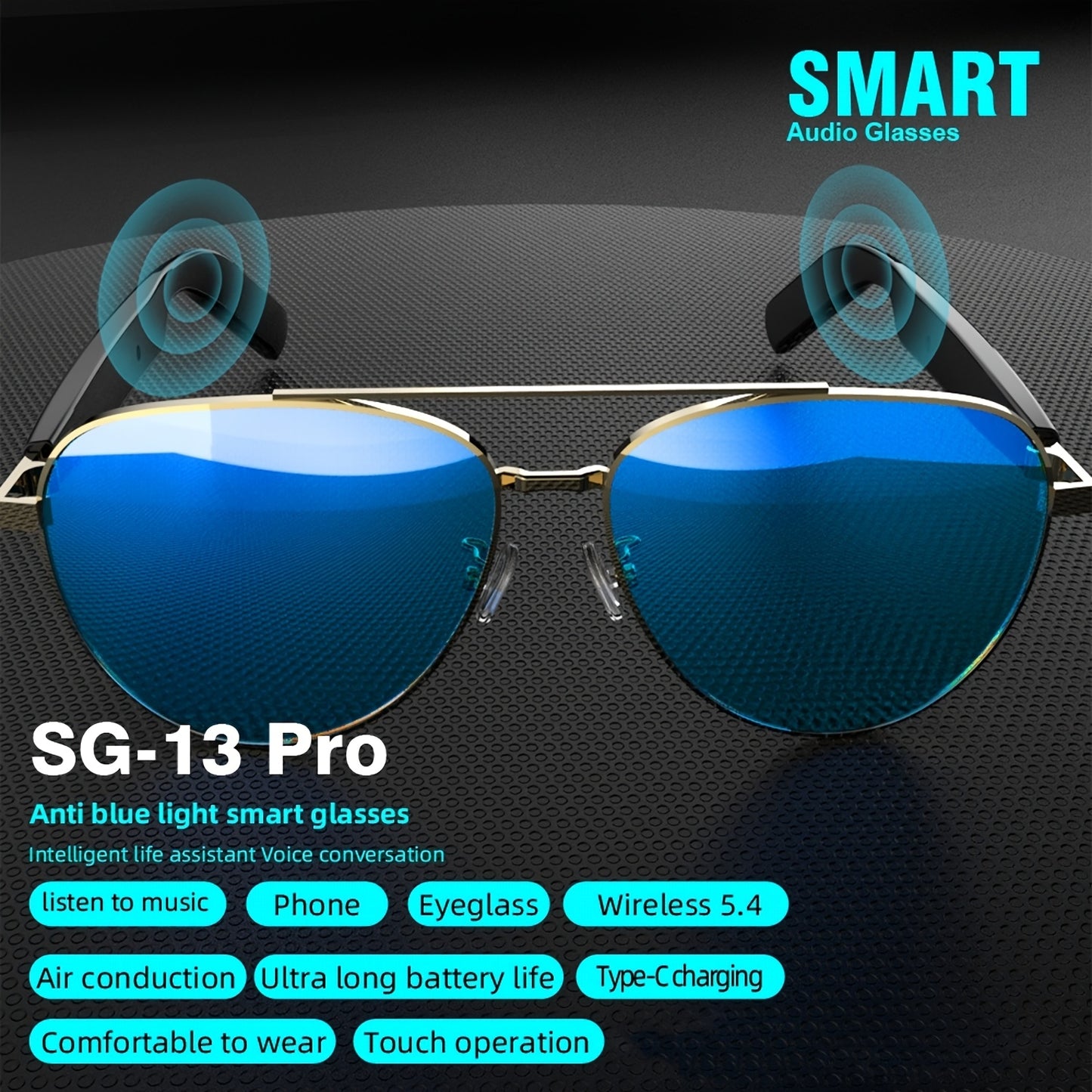 نظارات صوتية ذكية جديدة وعصرية مزودة بميكروفون ومكبر صوت مدمجين، مكالمات صوتية عالية الدقة، جودة صوت عالية الدقة، مناسبة للقيادة والعمل في الهواء الطلق والارتداء المنزلي اليومي، متوافقة مع هواتف IOS/Android، مناسبة لـ