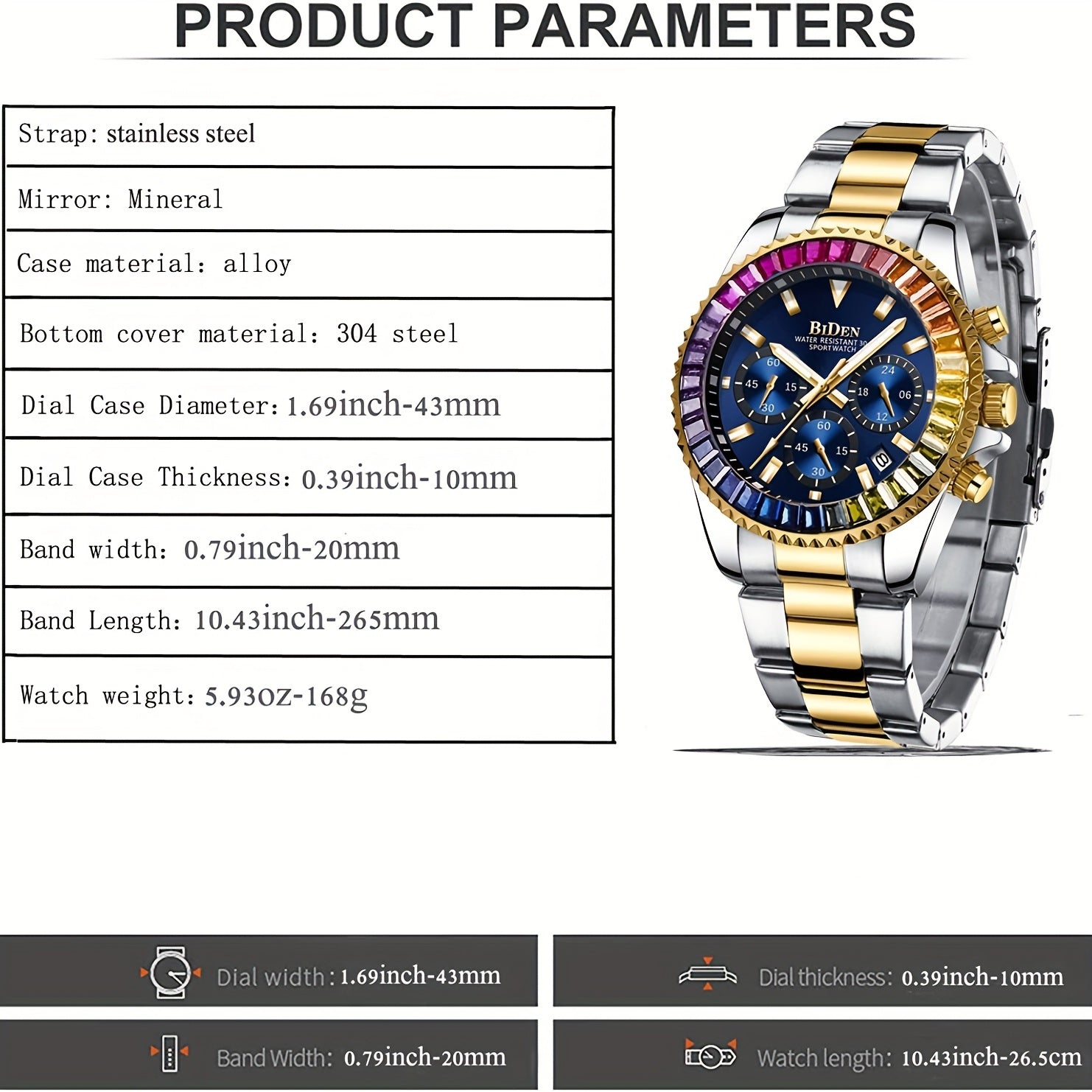 Mens Chronograph Stainless Steel Strap Waterproof Date Quartz Watch, Business Casual Wrist Watches