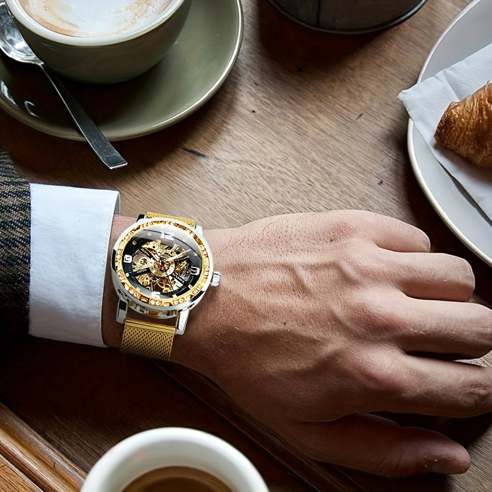 ساعة ميكانيكية عتيقة الهيكل العظمي بحزام من الفولاذ المقاوم للصدأ مرصعة بأحجار الراين، ساعة مضيئة، خيار مثالي للهدايا