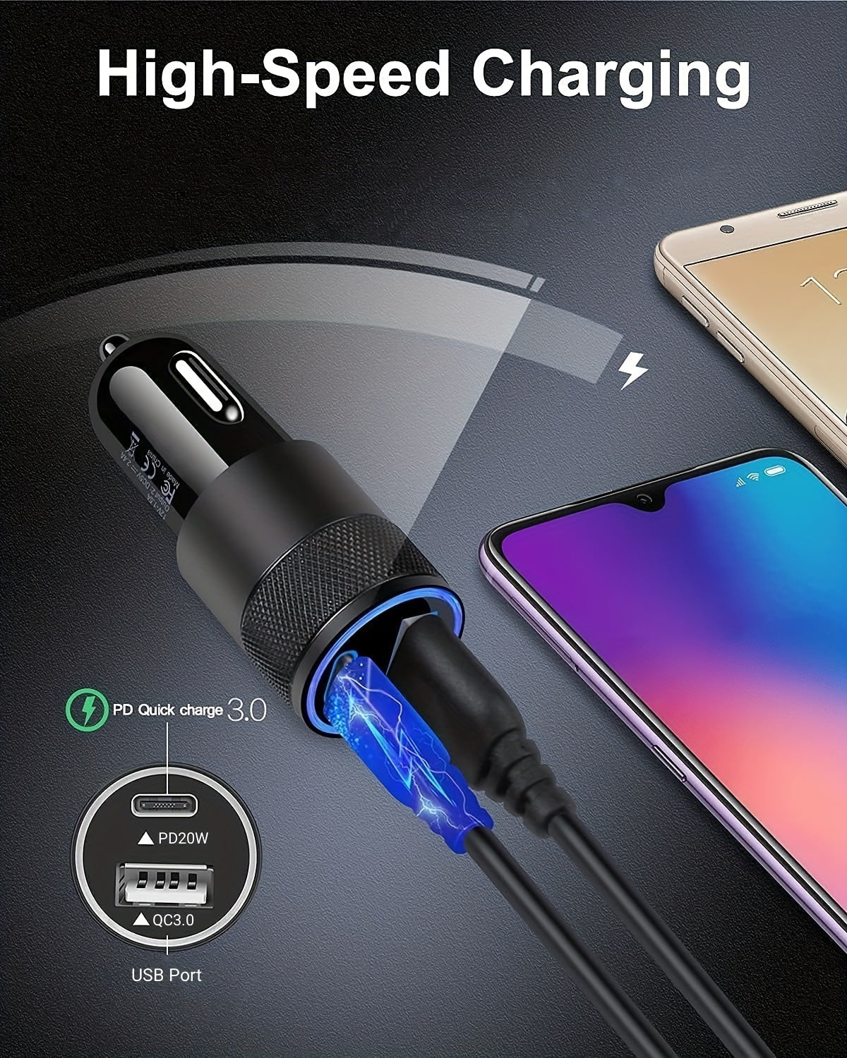 1pc USB A+C Dual Ports Mini Pull Ring Car Charger, Type-C Car Charger Mini Adapter For IPhone/Google/Huawei/Xiaomi/Android Phones