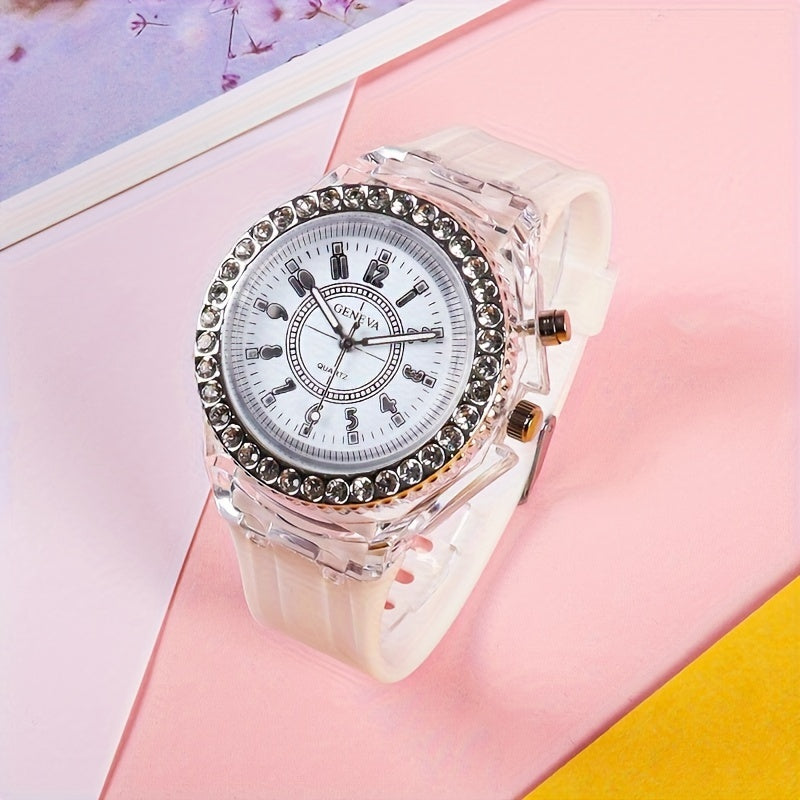 Trendy LED Glowing Watches Rhinestone Stubbed Silicone Watches Gift For Birthday Christmas Gift Accessories