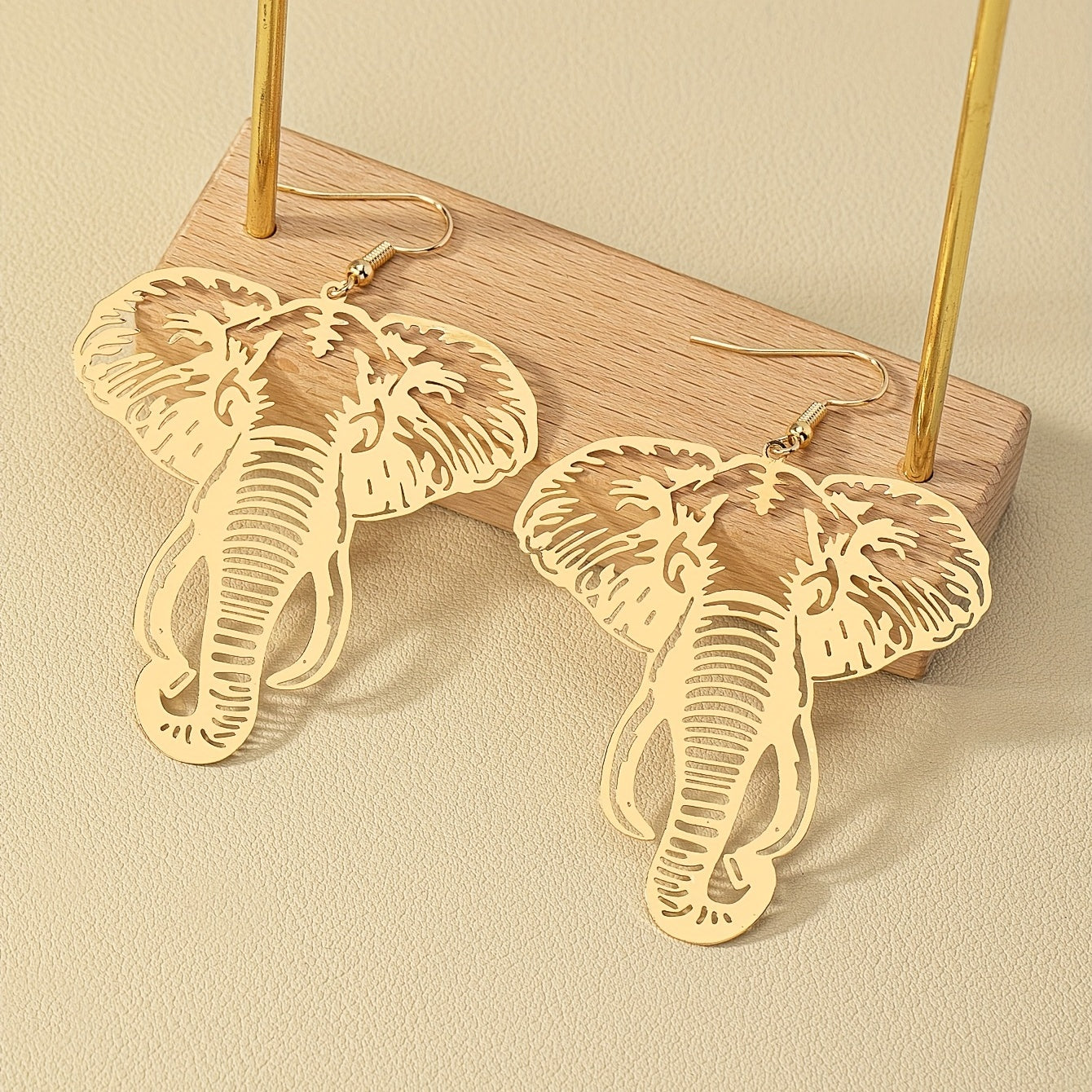 Elegant Copper 14K Plated Hollow Elephant Design Dangle Earrings - Trendy Minimalist Style Jewelry for Women - Unique Gift Idea with Exquisite Craftsmanship and Durable Plating