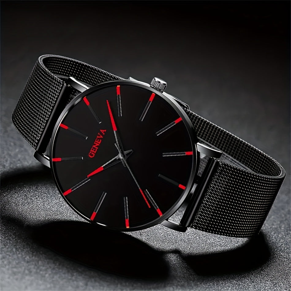 [Ultra Thin Quartz Wrist Watch] Minimalist Mens Fashion Ultra Thin Watches Simple Men Business Stainless Steel Mesh Belt Quartz Wrist Watch