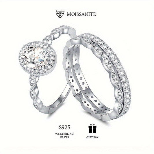 1ct Moissanite Promise Stacking Rings 925 Sterling Silver Engagement/ Wedding Rings Evening Party Decor With Certificate & Gift Box