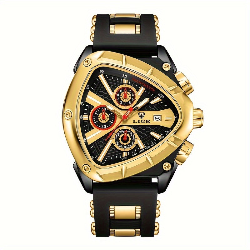 Sports Triangle Mens Watches, Luminous Pointers Fashion Rubber Strap Waterproof Irregular Quartz Wristwatch