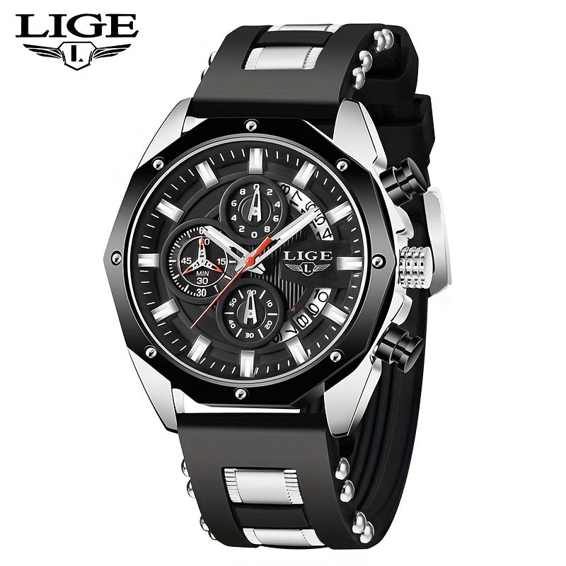 LIGE New Fashion Men's Watch. Chronograph Calendar luminous Quartzwatch. Outdoor Casual Waterproof Sports Watches. Suitable for giving to  Men.