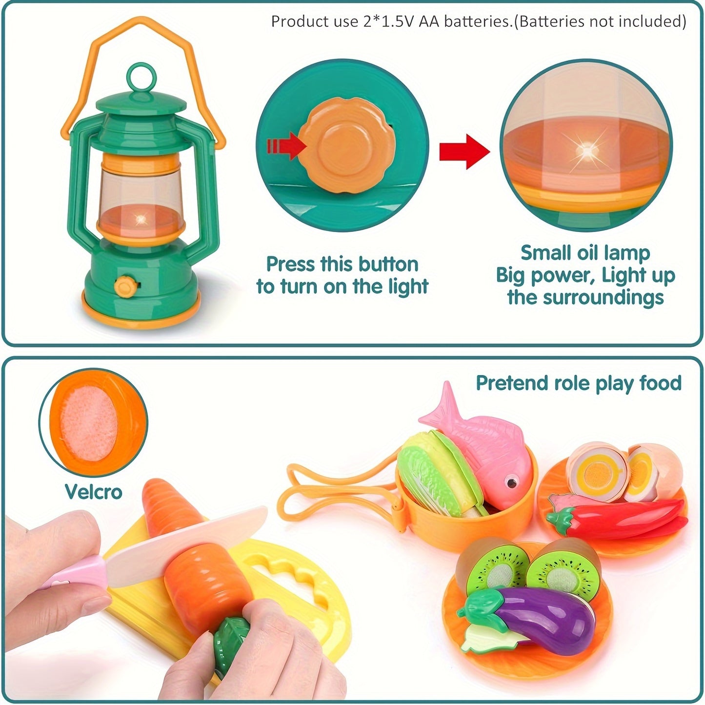 Kid Camping Games, Outdoor Toys For Kids 3-5, Camping Tool Pretend Role Play Toys With Kids Tent/Campfire/ Telescope/Play Food/Whistle/Oil Lamps, 3 4 5 6 Year Old Boy Girl Gifts