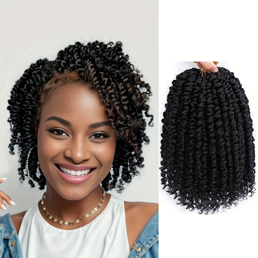 YOROSTAR 8 Inch Pre-Twisted Synthetic Soft Crochet Hair Extensions - 8 Packs, Low Temperature Fiber, Pre-Looped Passion Twist Curly with 6 Inch Hair, Crochet Needle & Hair Rings Gift for Black Women