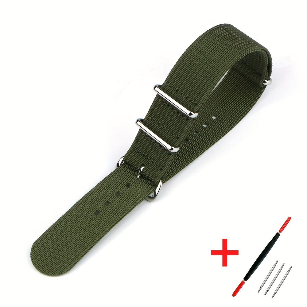 [Military-Style Watch Strap] Durable Military-Style Ribbed Watch Strap | 18mm 20mm 22mm Nylon Braid Ballistic Fabric with Metal Buckle, Adjustable Fit for Men's & Women's Watches - Black, Brown, Orange, Gray, Green, Beige, Wh