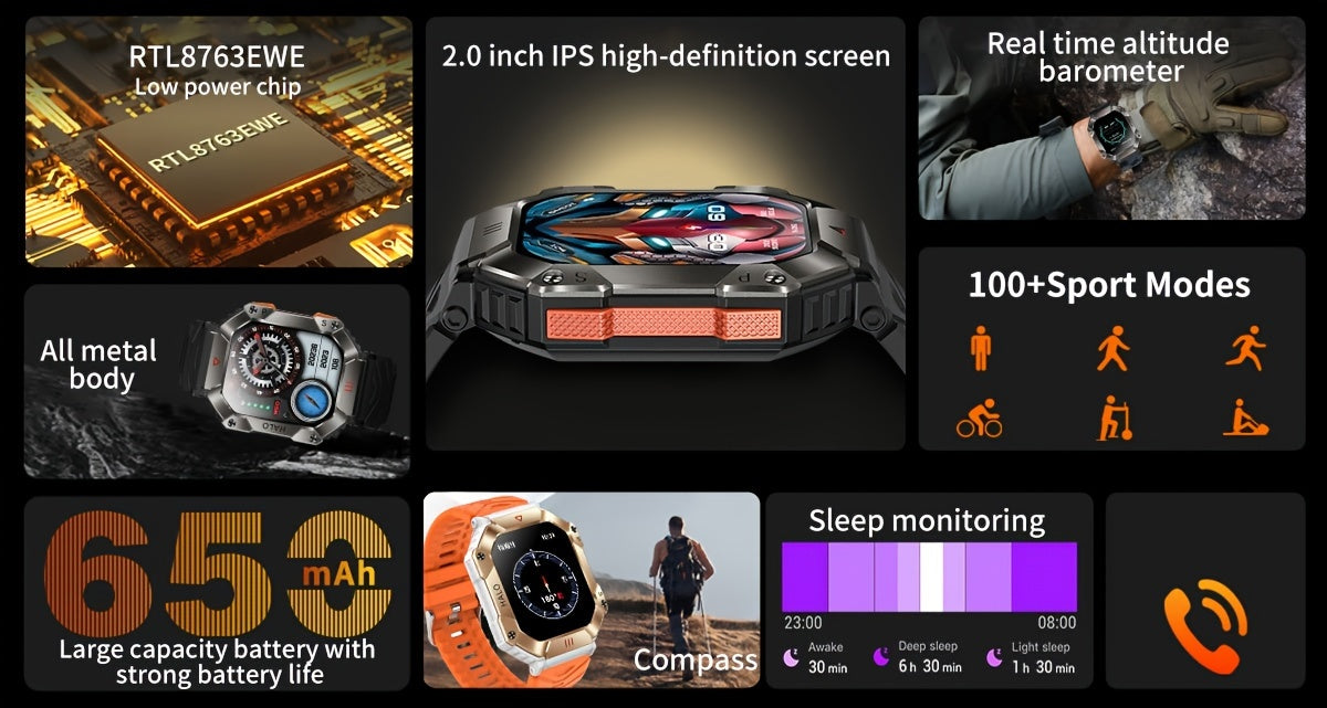 Smart Watch (Answer/Make Call), 2.0 Inch 100+Sport Modes/Altitude Pressure Compass/GPS Track Watch MAC Address Viewing, Watches For Android & Iphone. Fitness Watch For Women/Men
