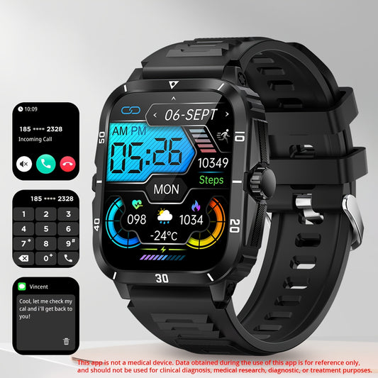 New Military Style Smart Watch Men's Fitness Watches 3 ATM Waterproof BT Call Smartwatch Men For Android IPhone, 1.96" IPS HD Screen, 430mAh Long Battery Life, Control Music, Sleep Monitoring, Wireless Calling (Answer/Make Ca