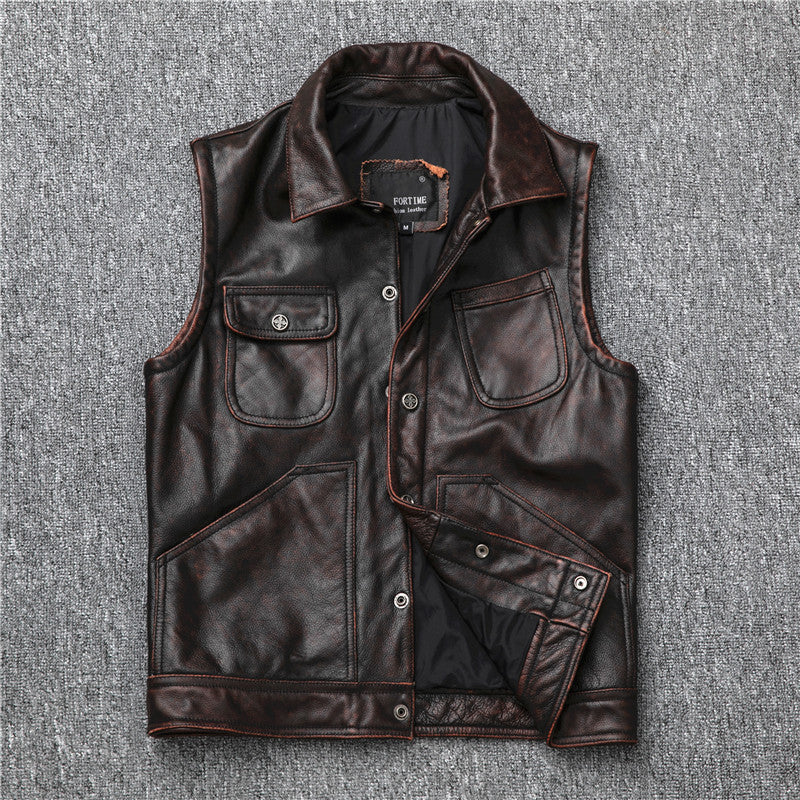 Cropped Slim-fit Leather Vest Made From Genuine Cowhide