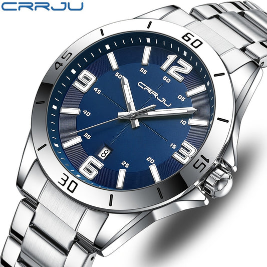 CRRJU Brand Men Watches Business Quartz Watch Men's Stainless Steel Band 1181.1inch Waterproof Date Wristwatches, Ideal choice for Gifts