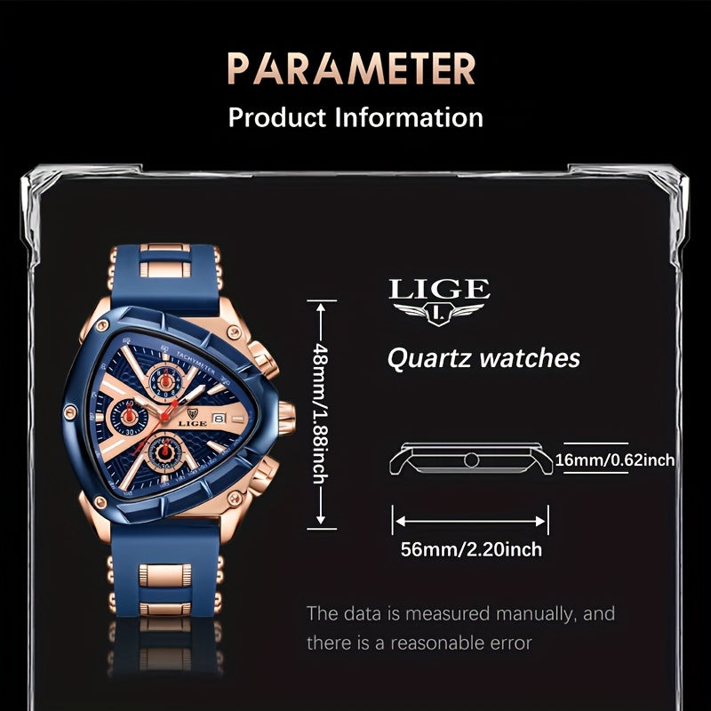 Sports Triangle Mens Watches, Luminous Pointers Fashion Rubber Strap Waterproof Irregular Quartz Wristwatch