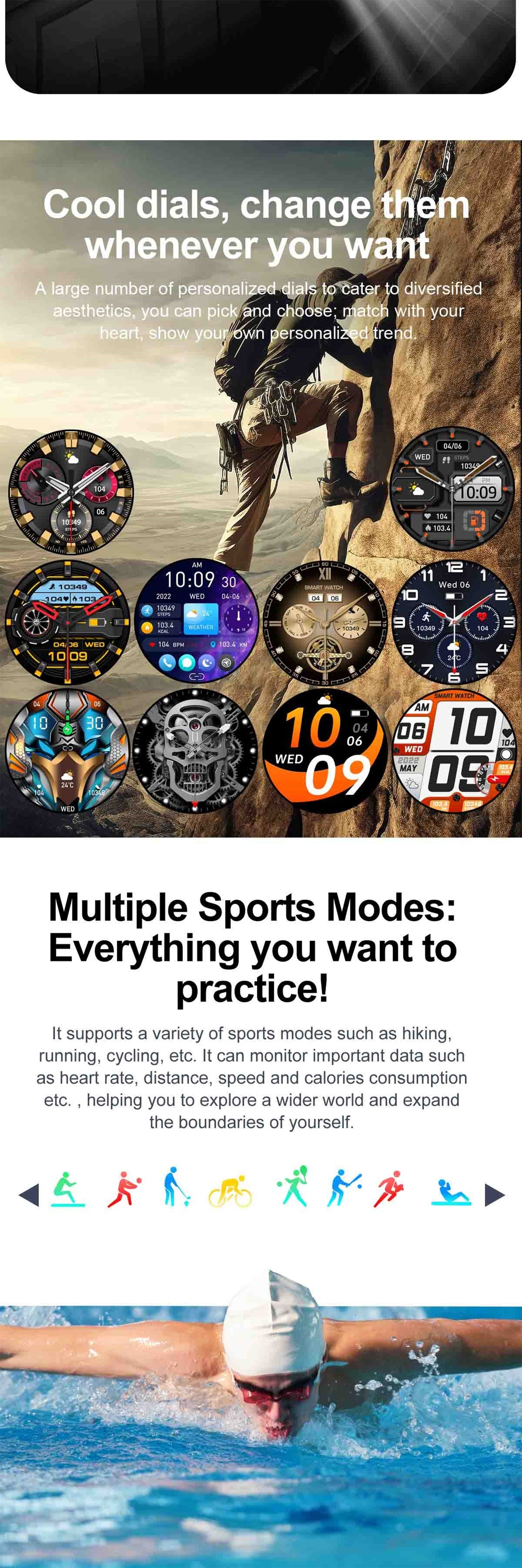 [Smart Watch] Tiwain Smart Watch | 1.43" Full Touch AMOLED Screen, 100+ Sport Modes, Flashlight, Answer Calls Wirelessly, Compatible with Android Phones and iPhone