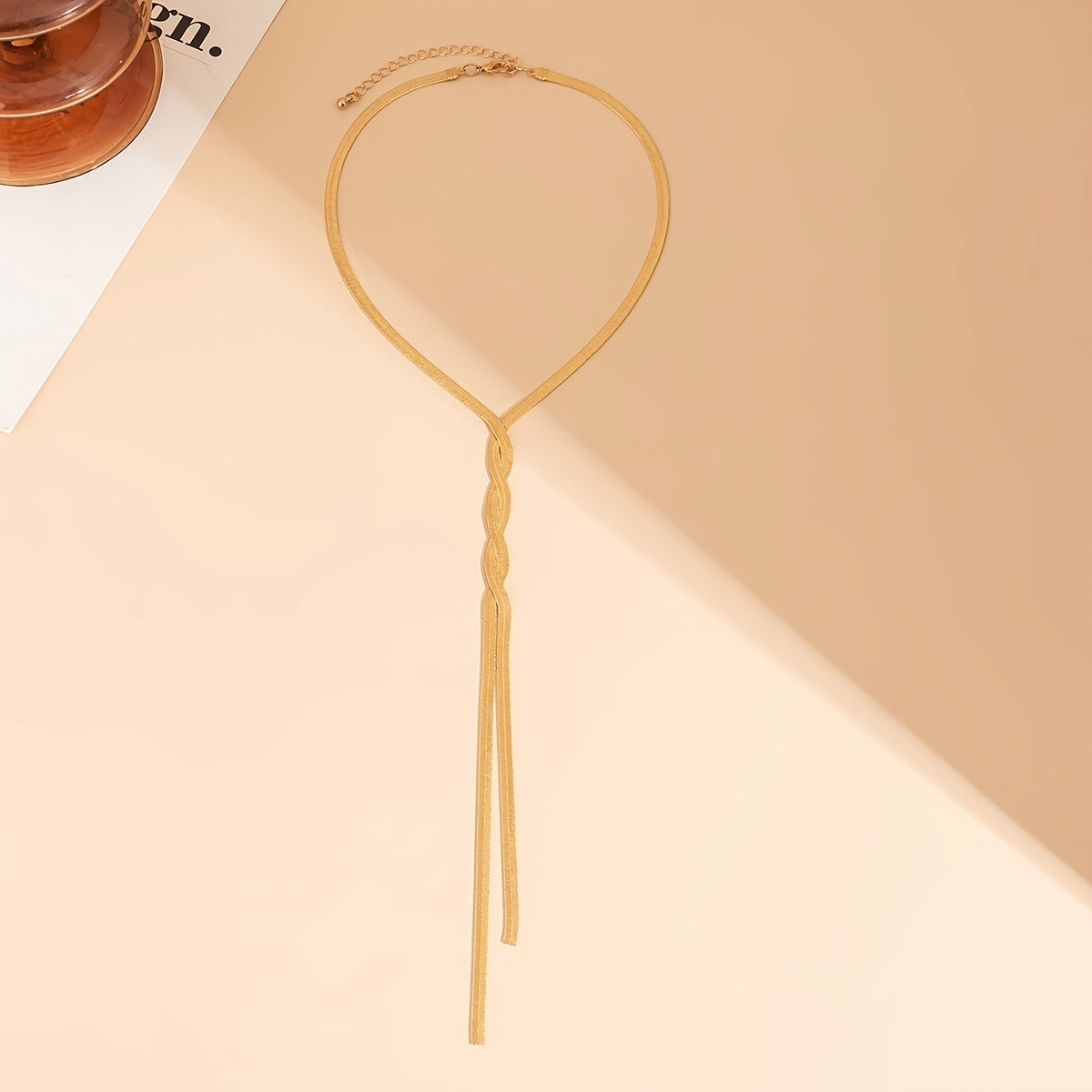 1pc Simple Handwoven Flat Snake Chain Long Tassel Necklace - Fashion Jewelry Gift for Mom, Wife, Girlfriend, Best Friend