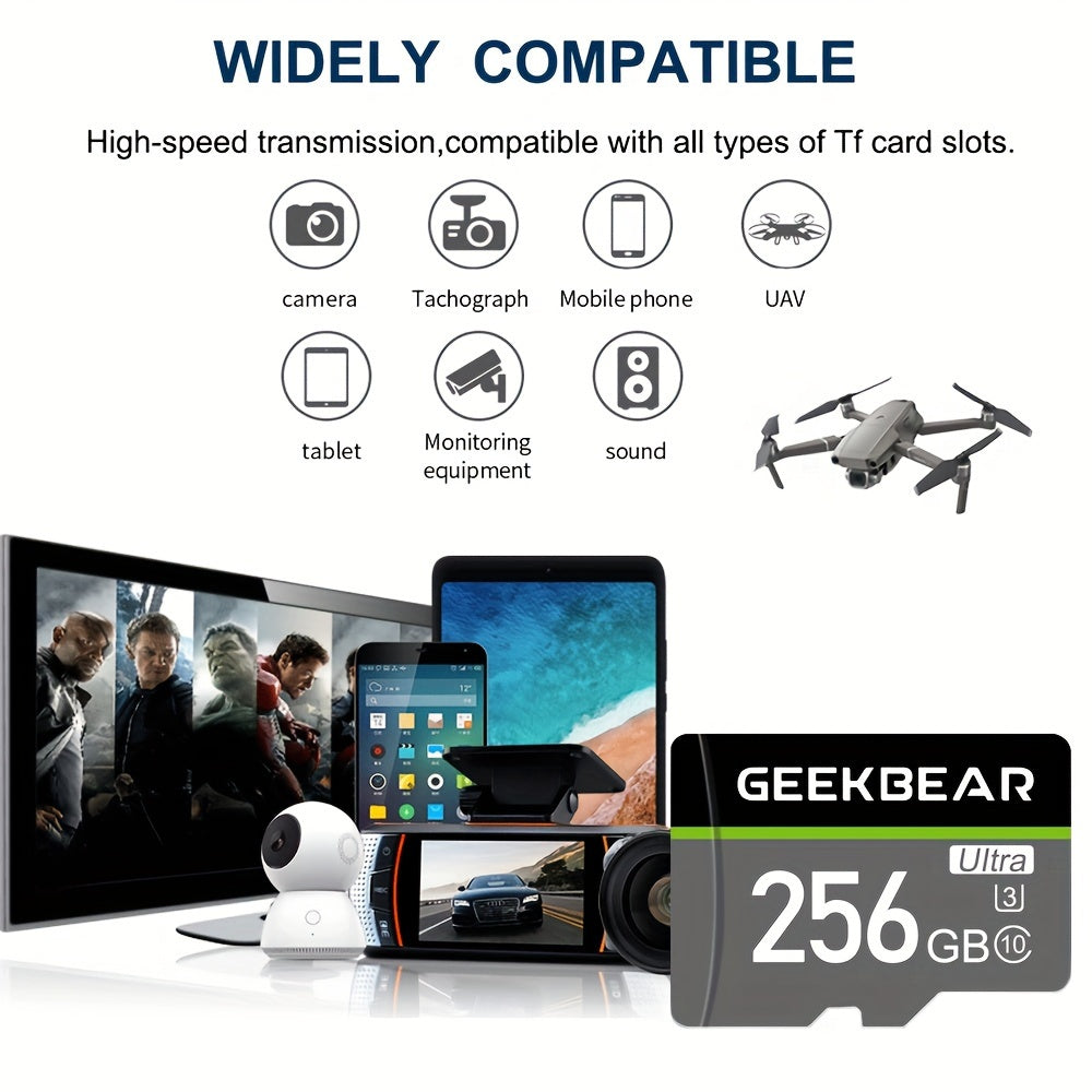 بطاقات مايكرو SD فائقة السرعة من GeekBear: 512 جيجابايت، 256 جيجابايت، 128 جيجابايت - متوافقة مع الكاميرات، وهواتف أندرويد، وأجهزة الكمبيوتر