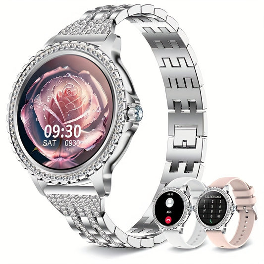 Smart Watch, Full Touch Smart Watches for Android & iPhone Compatible,(Answer/Make Call) Smart Fitness Tracker Watch for Women/Man Smartwatch with Sports/Step, Ideal for Gift (Include Bands:Silver + Beige + Light Pink)