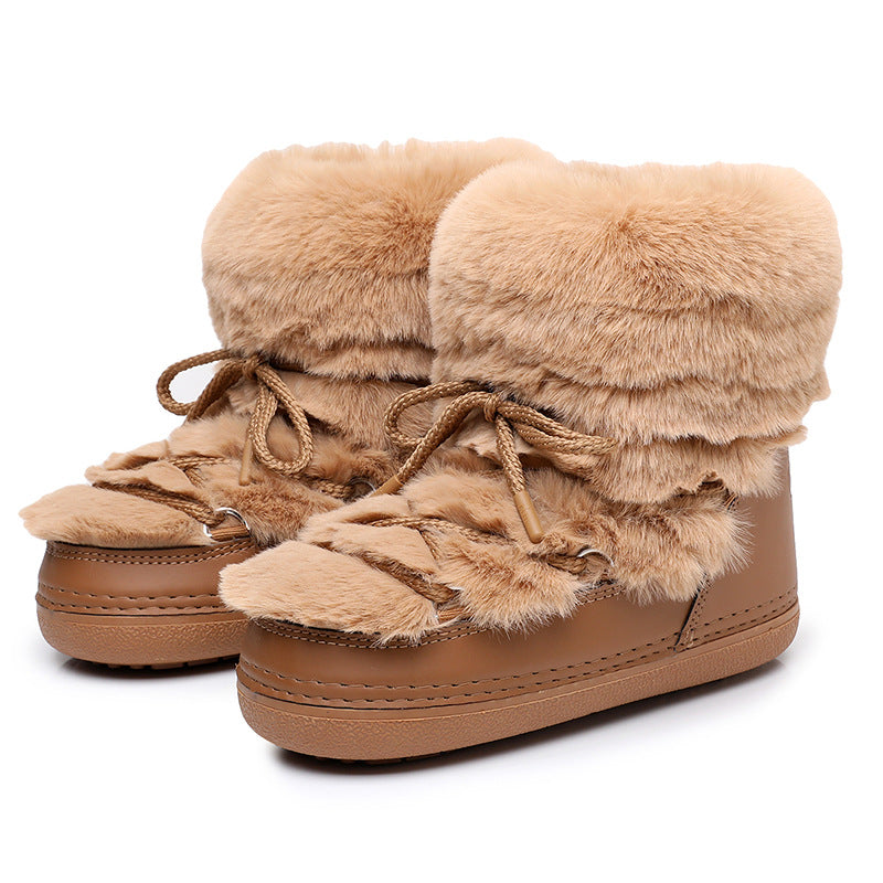Women's Short Thin-soled Fur-lined Snow Boots