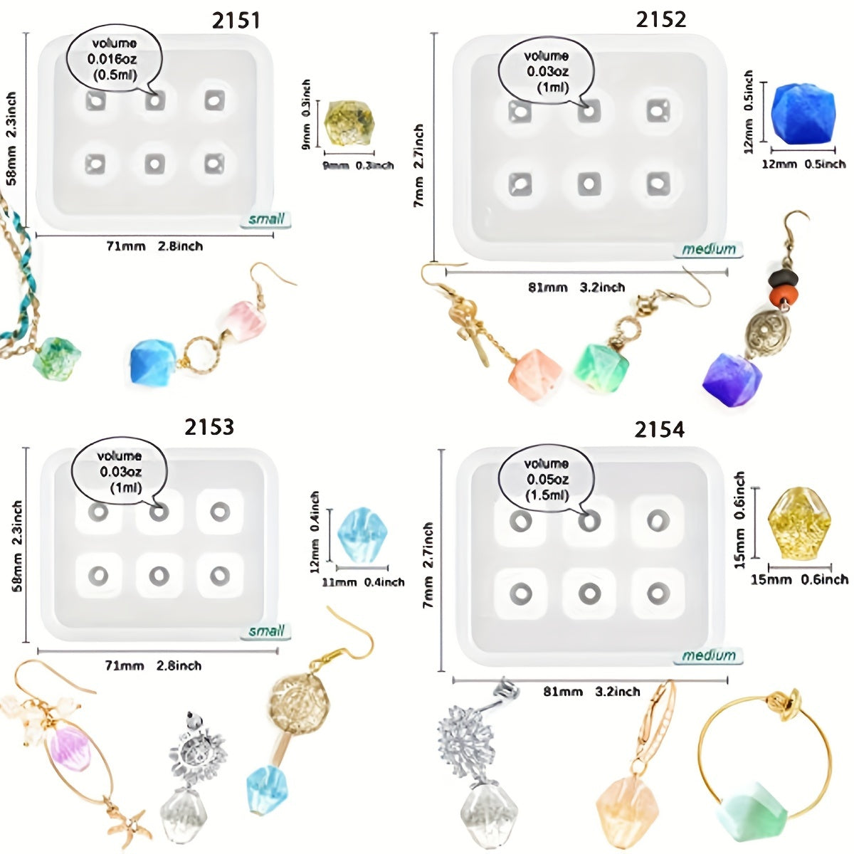 12pcs/set Beads Resin Molds Round Beads Resin Silicone Mold Pendants Silicone Mold With Hole For Gemstone Cabochon Jewelry Casting