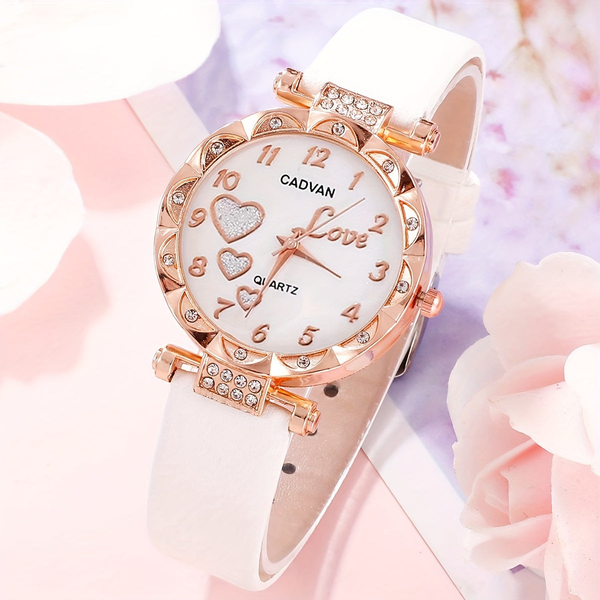 5pcs/set Adorable Heart Womens Watch - Glamorous Rhinestone Quartz Analog Wrist Watches & Jewelry Ensemble - Sparkling Timeless Accessories, Ideal Gift for Her