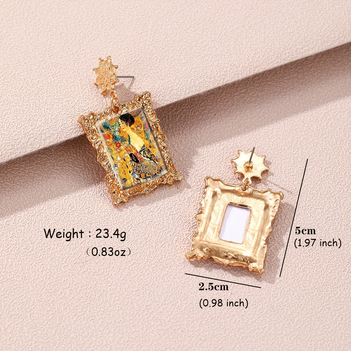 World Famous Painting Vintage Golden Drop Earrings Kiss Oil Painting Jewelry Elegant Luxury Style Glass Material Female Gift