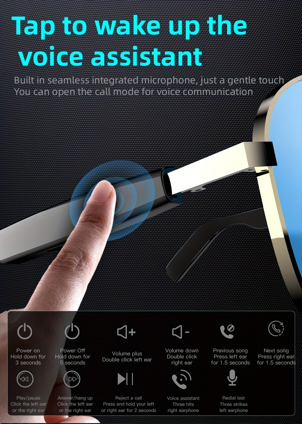 نظارات صوتية ذكية جديدة وعصرية مزودة بميكروفون ومكبر صوت مدمجين، مكالمات صوتية عالية الدقة، جودة صوت عالية الدقة، مناسبة للقيادة والعمل في الهواء الطلق والارتداء المنزلي اليومي، متوافقة مع هواتف IOS/Android، مناسبة لـ