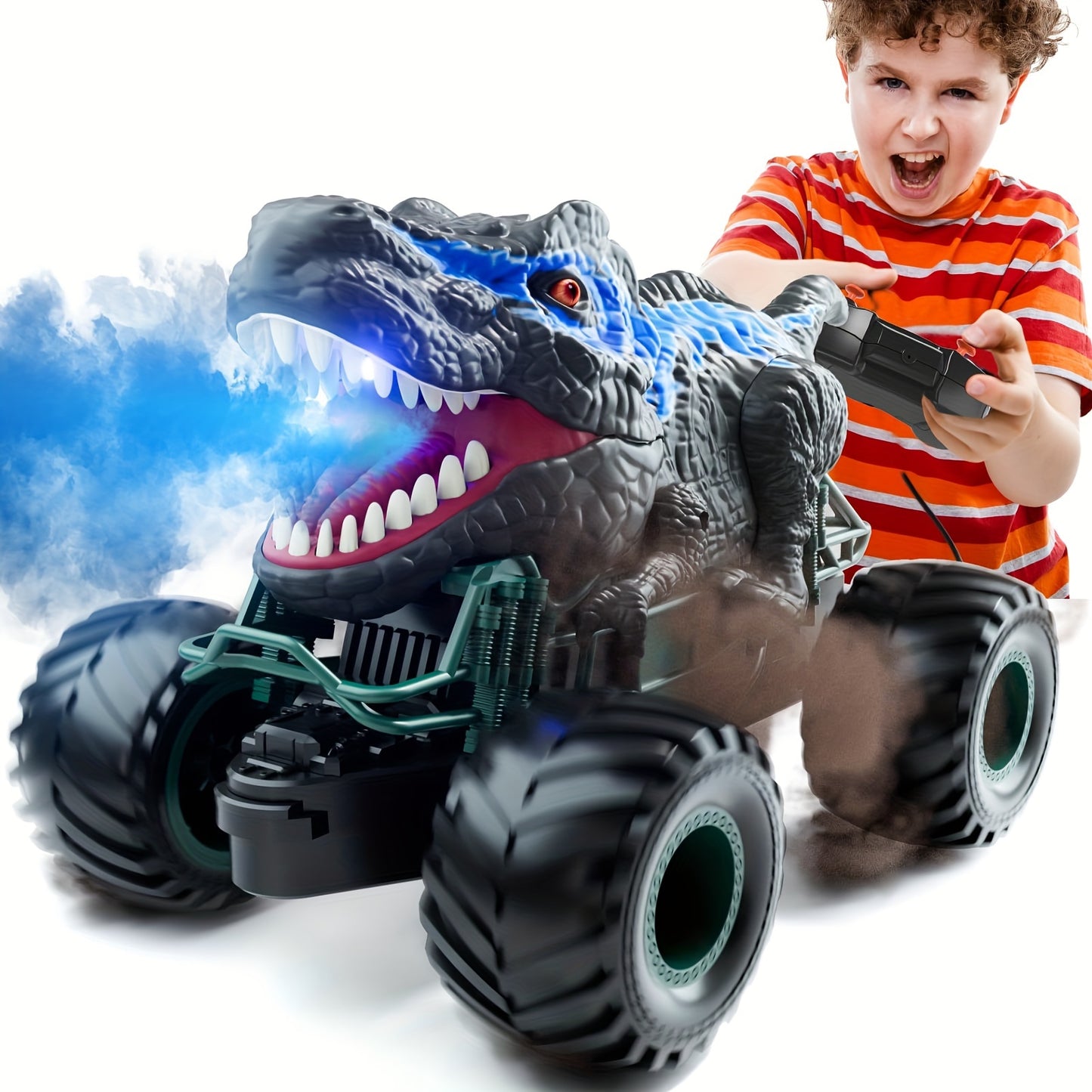 2.4GHz Dinosaur Remote Control Car Toys For Kids Boys 4-7 5-7 8-12, RC Dinosaur Car Toys With Light, Sound, Spray, Indoor Outdoor Toys Gifts For 4 5 6 Year Old Boys, RC Car Toys For Boys