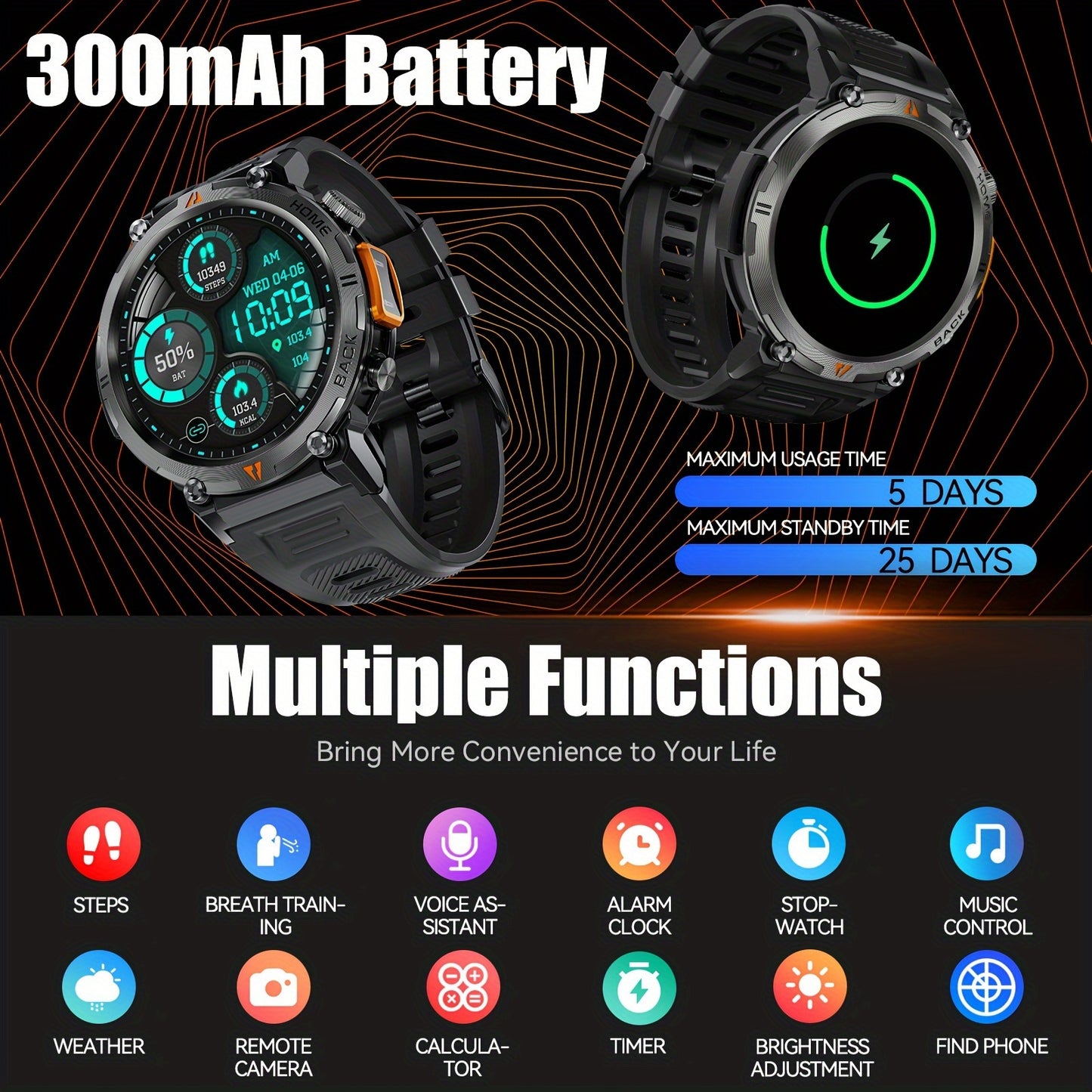 [Smart Watch] HD Touch Smart Watch for Men | Wireless Answer, Make Calls, Message Notification, Step Counter, Compatible with iPhone and Android Phones