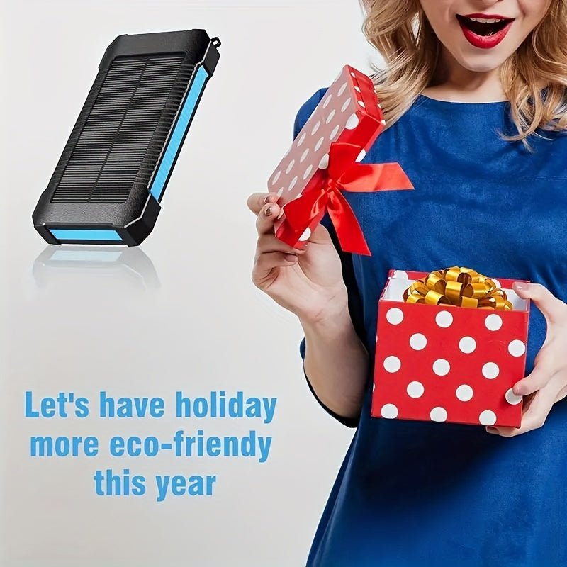 30000mAh Wireless Solar Power Bank with 3 Cables & LED Flashlight, Portable Solar Charger for iPhone & Android Phones