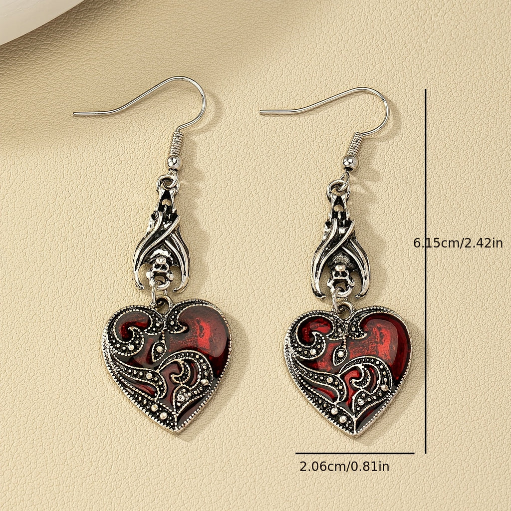 Pair of Gothic Style Minimalist Elegant Dark Red Heart Women'S Earrings, Perfect for Vacation Parties and Everyday Wear, Elegant Jewelry, Elegant Accessories, Fashion Lovers, Gift Shoppers, Stylish Pendants, Highquality Metal