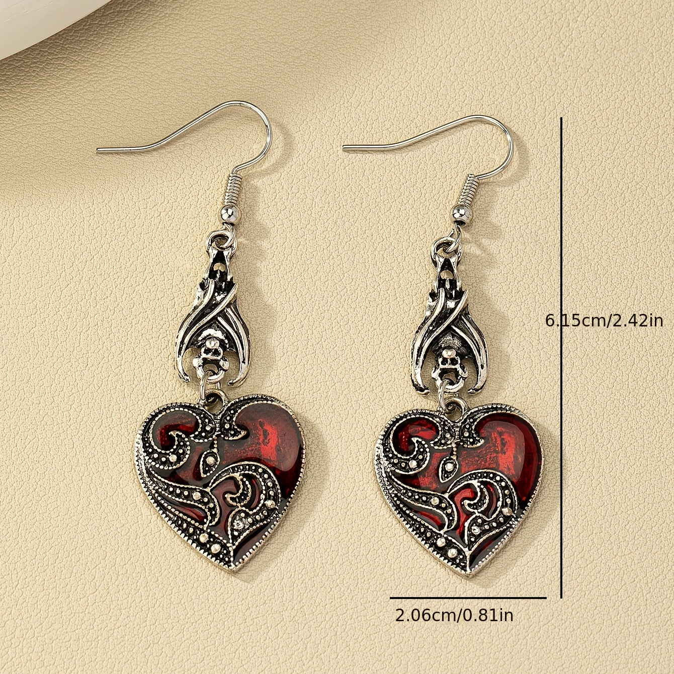 Pair of Gothic Style Minimalist Elegant Dark Red Heart Women'S Earrings, Perfect for Vacation Parties and Everyday Wear, Elegant Jewelry, Elegant Accessories, Fashion Lovers, Gift Shoppers, Stylish Pendants, Highquality Metal
