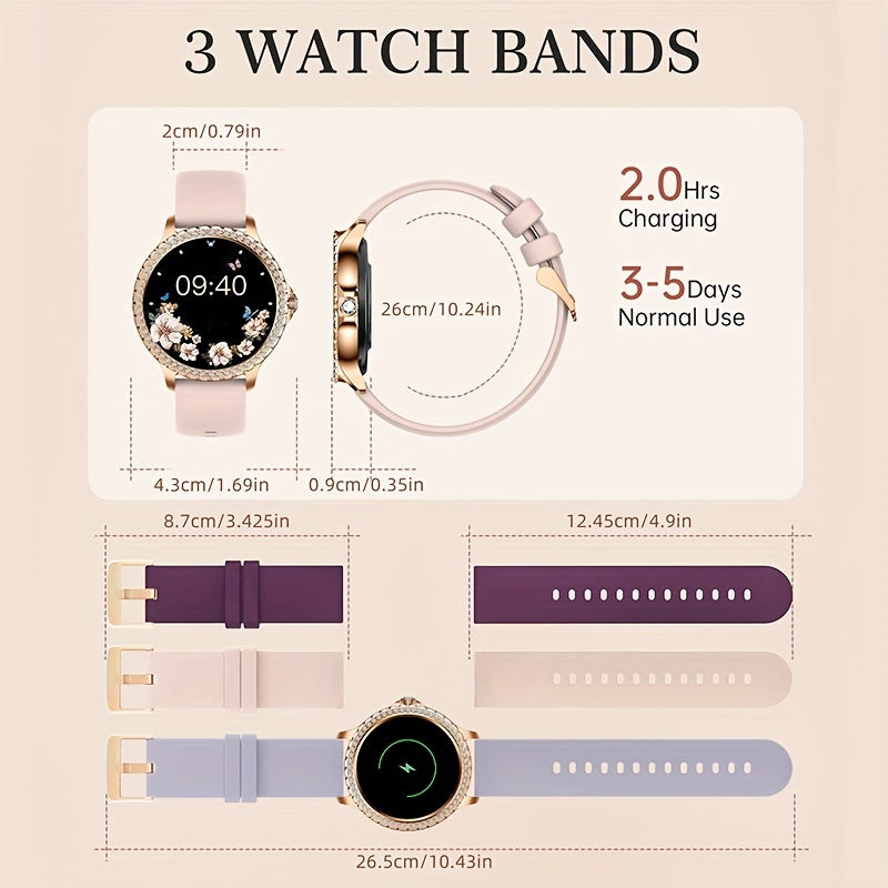Smart Watch, Full Touch Smart Watches for Android & iPhone Compatible,(Answer/Make Call) Smart Fitness Tracker Watch for Women/Man Smartwatch with Sports/Step, Ideal for Gift (Include Bands:Dark Pink + Wine Red + Light Purple