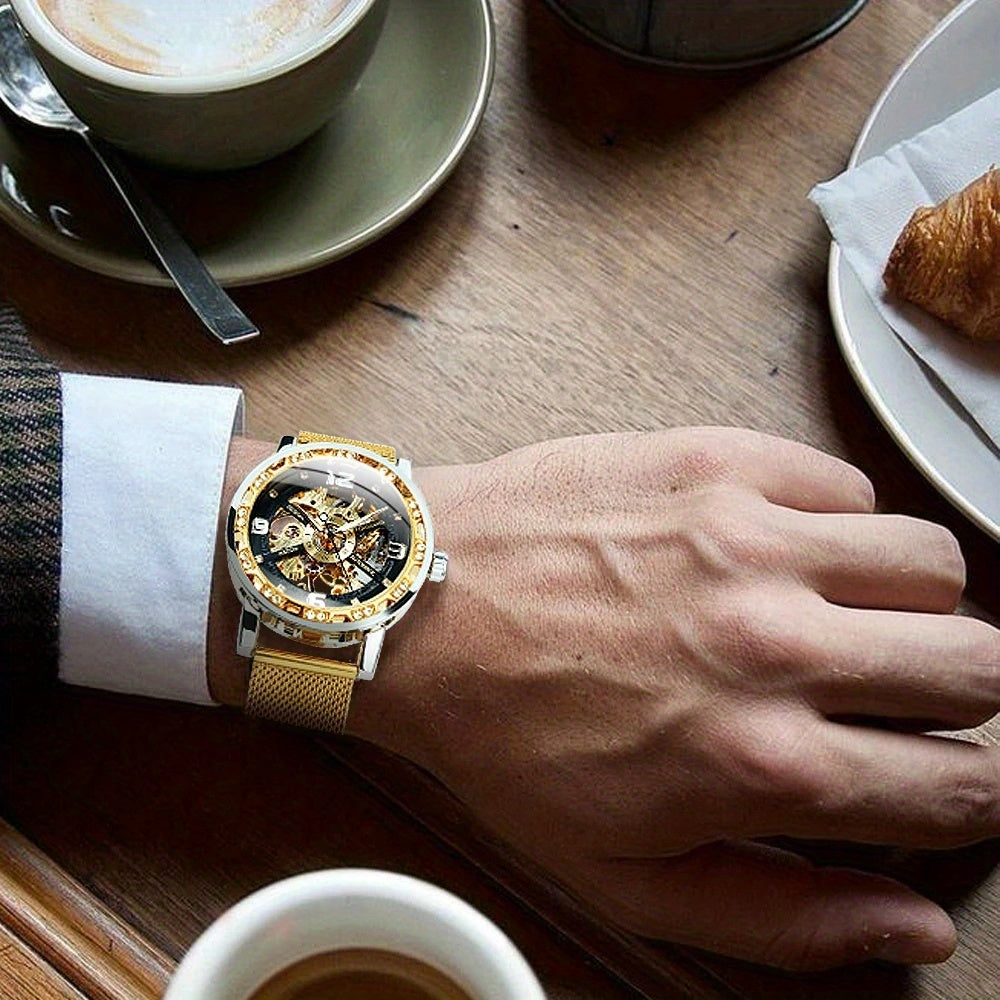 ساعة ميكانيكية عتيقة الهيكل العظمي بحزام من الفولاذ المقاوم للصدأ مرصعة بأحجار الراين، ساعة مضيئة، خيار مثالي للهدايا