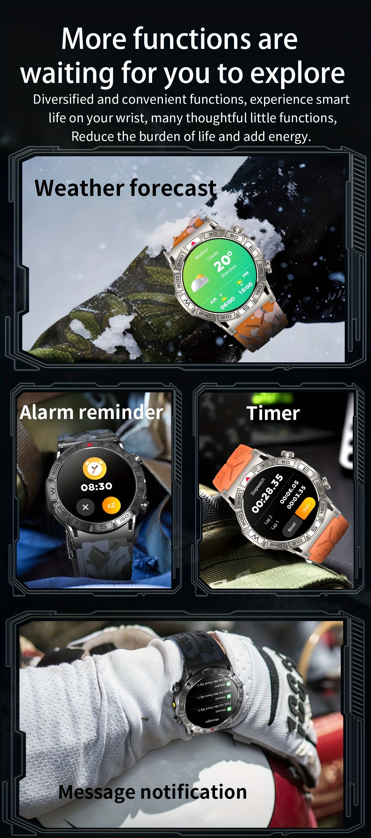 2024 New Outdoor Sport Smart Watch Men Women 1.43" AMOLED 450mAh Battery Wireless Calls SMS Notification Monitoring GPS Track+Altitude+Barometric Pressure+Compass+Flashlight Smart Watches For Android Iphone