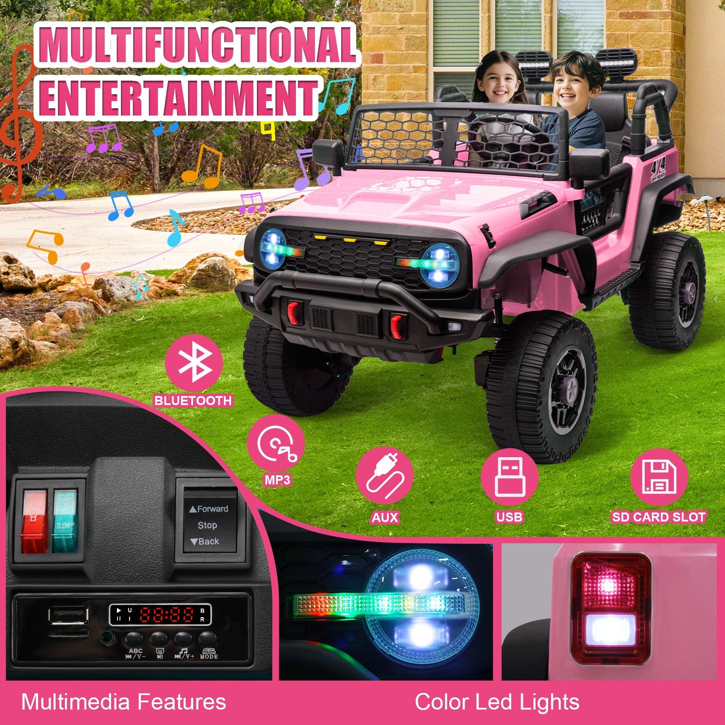 XL 24V Ride-on Toys, Kids Driveable Car Two Seater with Parent Remote, 20'' Wide Seat, 4x100W Powerful Motors, Music, Electric Ride-on Toys for Kids 24v, LED Head Light, Christmas Gift