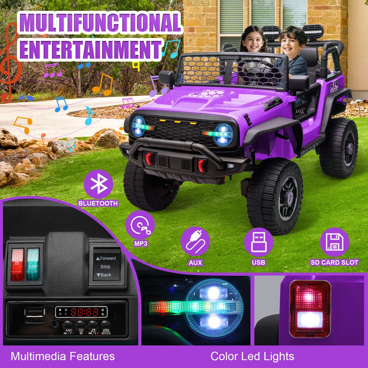 XL 24V Ride-on Toys, Kids Driveable Car Two Seater with Parent Remote, 20'' Wide Seat, 4x100W Powerful Motors, Music, Electric Ride-on Toys for Kids 24v, LED Head Light, Christmas Gift