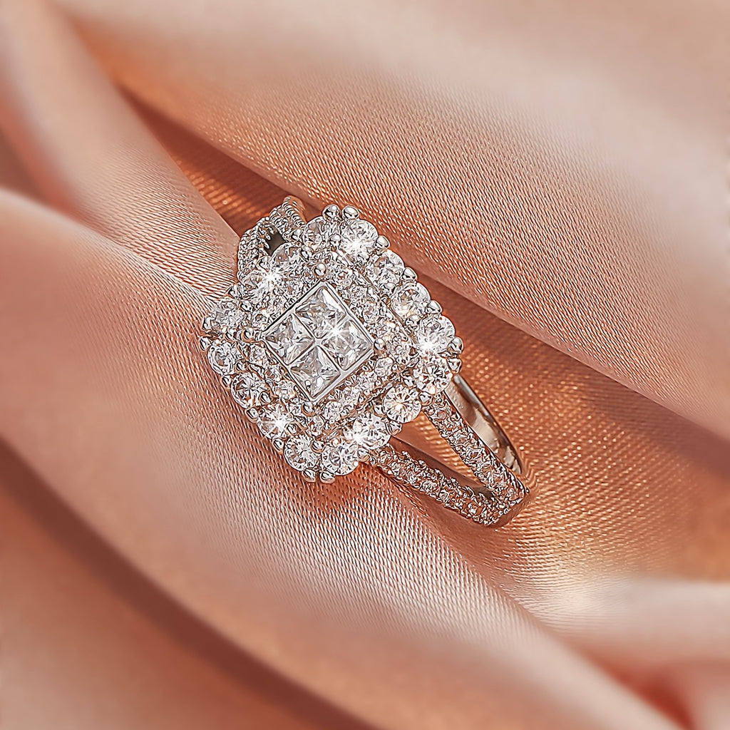 Large multi row white Synthetic Zirconia, fashionable, stylish, and atmospheric. Couples, lovers, gifts, wedding rings, Holiday Accessories, Couple Jewelry, Elegant Rings, Stylish Jewelry, Plated Rings, Highquality Finish, St