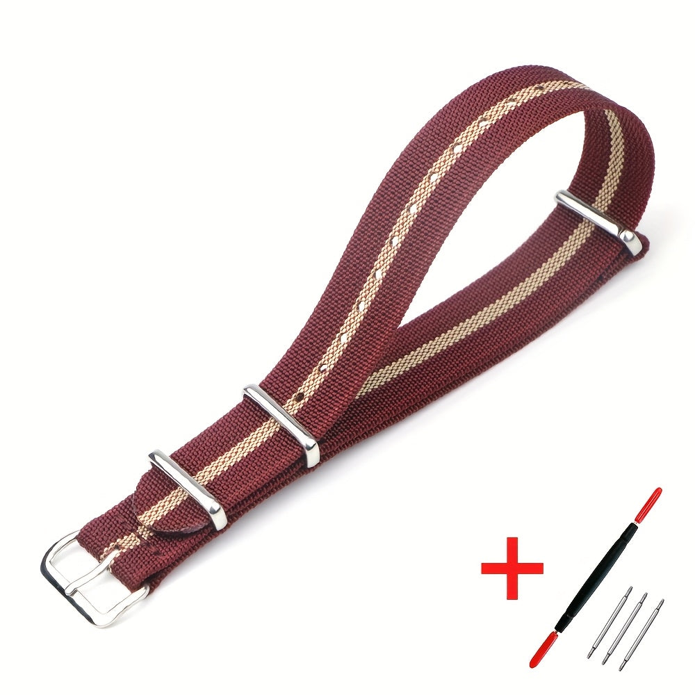 [Military-Style Watch Strap] Durable Military-Style Ribbed Watch Strap | 18mm 20mm 22mm Nylon Braid Ballistic Fabric with Metal Buckle, Adjustable Fit for Men's & Women's Watches - Black, Brown, Orange, Gray, Green, Beige, Wh