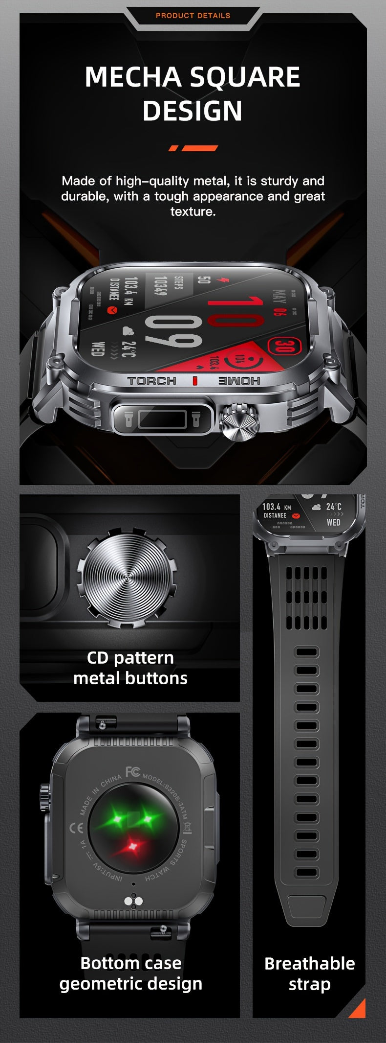 2.02" Smartwatch IP68 Waterproof for Men Women, Answer/Dial Calls Watch with LED Flashlight, Full Touch Screen Compatible with iPhone and Android Phones - Black