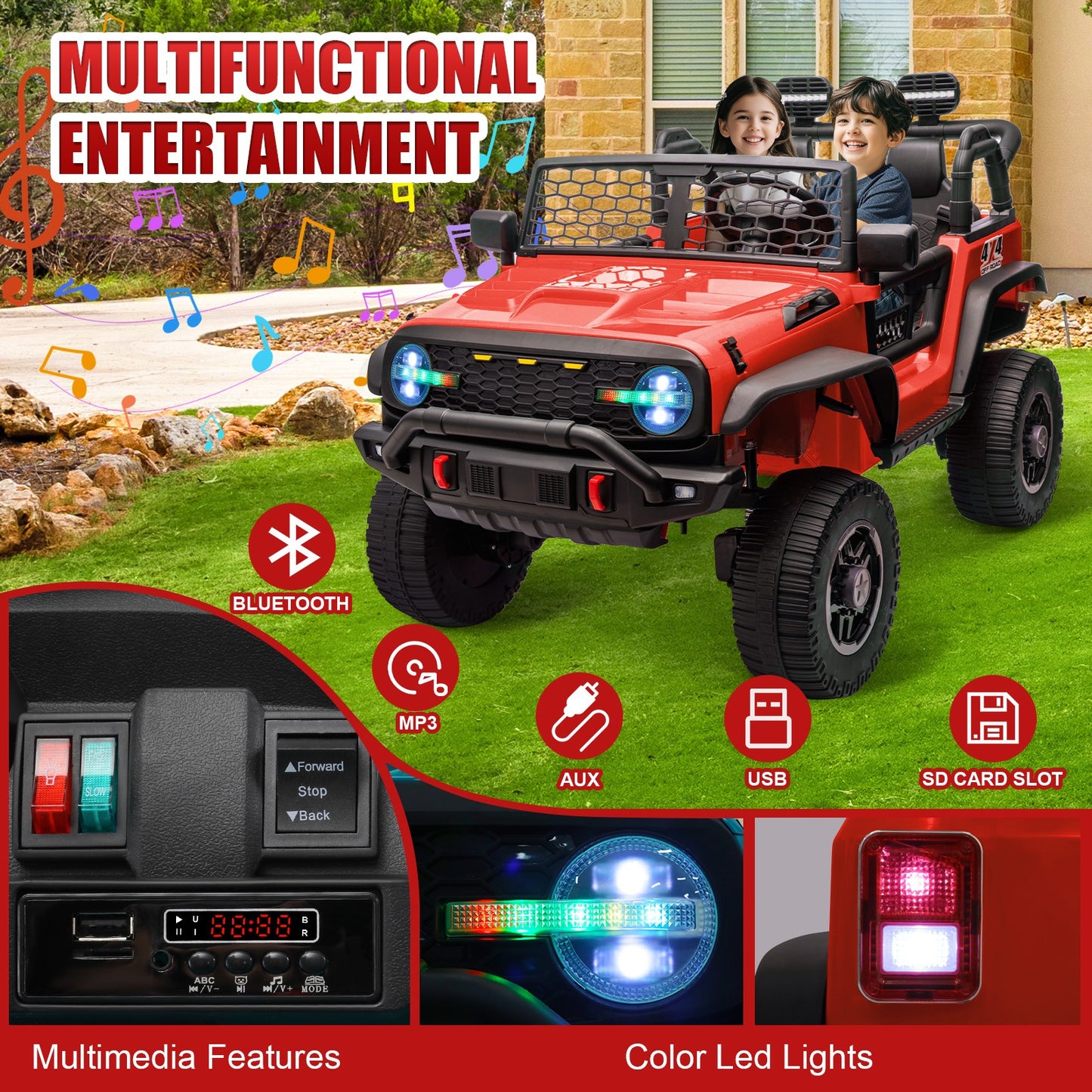 XL 24V Ride-on Toys, Kids Driveable Car Two Seater with Parent Remote, 20'' Wide Seat, 4x100W Powerful Motors, Music, Electric Ride-on Toys for Kids 24v, LED Head Light, Christmas Gift